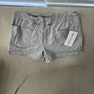 NWT Athleta Fitness Size 10 Trekkie Paper Bag Shorts Womens Silver Gray Outdoor